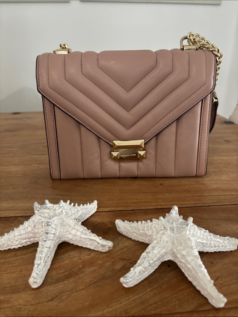 Michael Kors Whitney in Dusty Rose Quilted Leather Shoulder Bag Gold Hardware